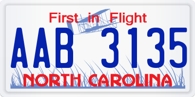 NC license plate AAB3135