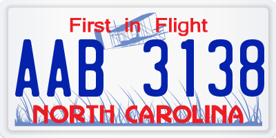 NC license plate AAB3138