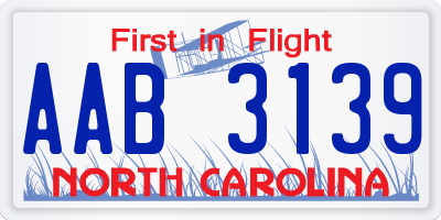 NC license plate AAB3139