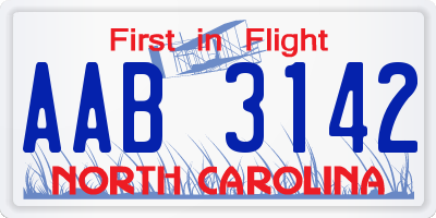 NC license plate AAB3142