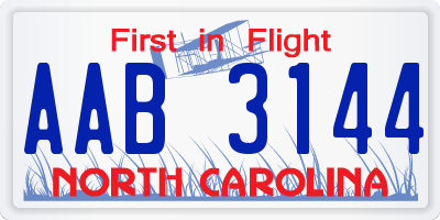 NC license plate AAB3144