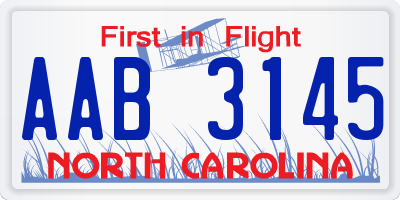 NC license plate AAB3145