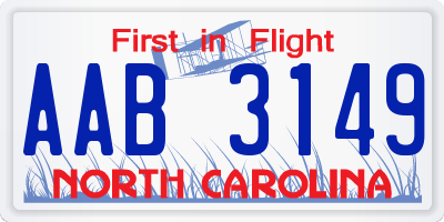 NC license plate AAB3149