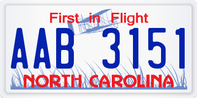 NC license plate AAB3151