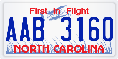 NC license plate AAB3160