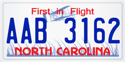 NC license plate AAB3162