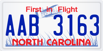 NC license plate AAB3163