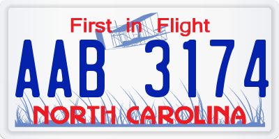 NC license plate AAB3174