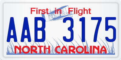 NC license plate AAB3175