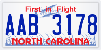 NC license plate AAB3178