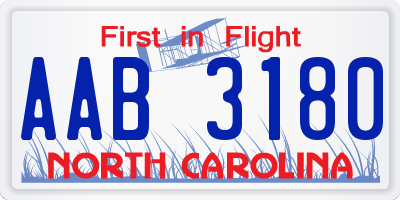 NC license plate AAB3180