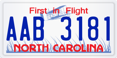 NC license plate AAB3181