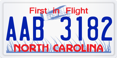 NC license plate AAB3182