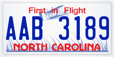 NC license plate AAB3189