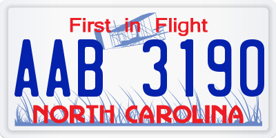 NC license plate AAB3190