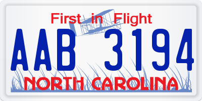 NC license plate AAB3194