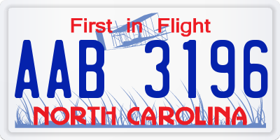 NC license plate AAB3196
