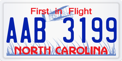 NC license plate AAB3199