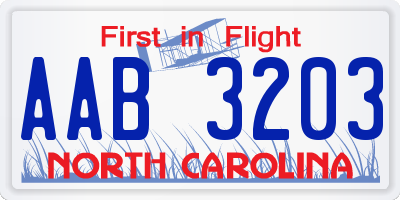 NC license plate AAB3203