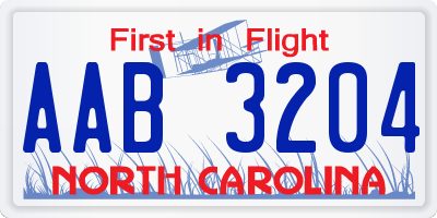 NC license plate AAB3204