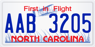 NC license plate AAB3205