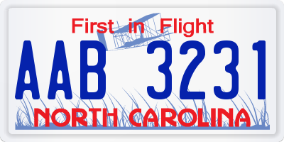 NC license plate AAB3231