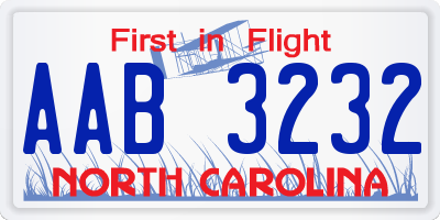 NC license plate AAB3232