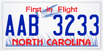 NC license plate AAB3233