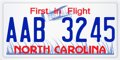 NC license plate AAB3245