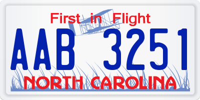 NC license plate AAB3251