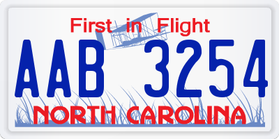 NC license plate AAB3254