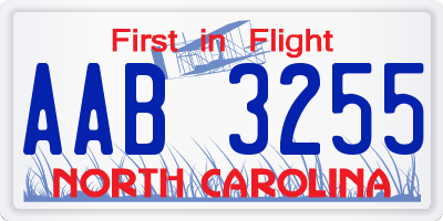 NC license plate AAB3255