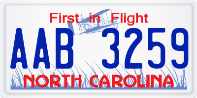 NC license plate AAB3259