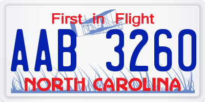 NC license plate AAB3260