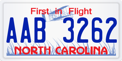 NC license plate AAB3262