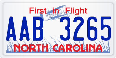 NC license plate AAB3265