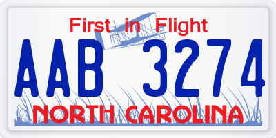 NC license plate AAB3274