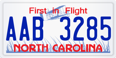 NC license plate AAB3285