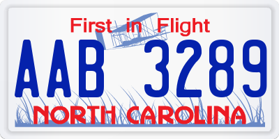 NC license plate AAB3289