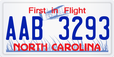 NC license plate AAB3293