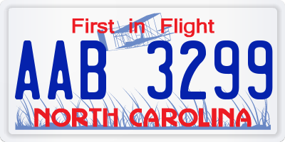 NC license plate AAB3299