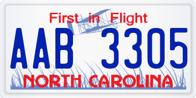 NC license plate AAB3305