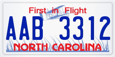 NC license plate AAB3312