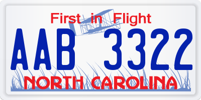 NC license plate AAB3322