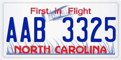 NC license plate AAB3325