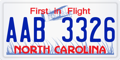 NC license plate AAB3326