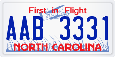 NC license plate AAB3331
