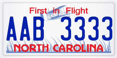 NC license plate AAB3333