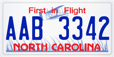 NC license plate AAB3342