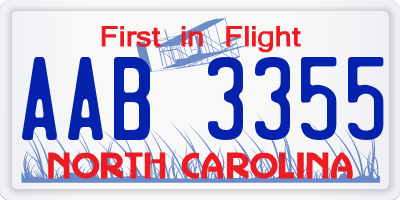 NC license plate AAB3355